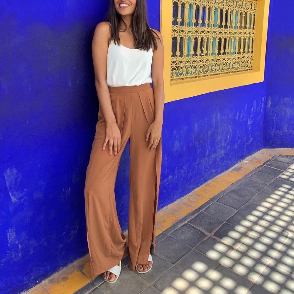 Brown Casual Summer Trousers with Slits